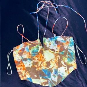 Women’s Multicolored Mesh 2 Piece Skirt Set